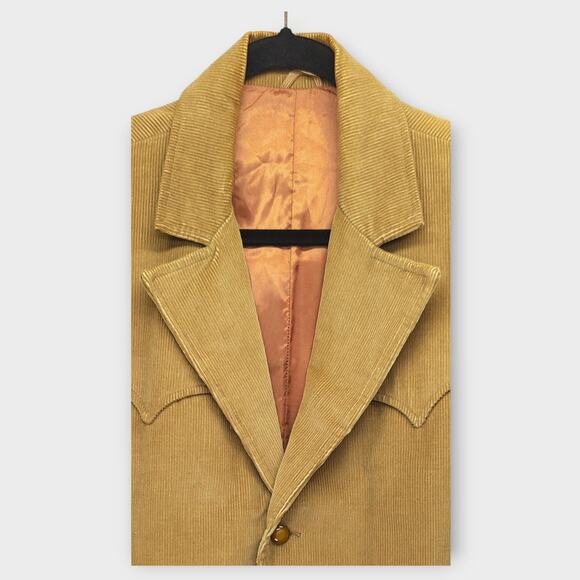 Mens Vintage Pioneer Wear Western Camel Tone Corduroy 3 Button Jacket Coat  42L - Picture 2 of 7